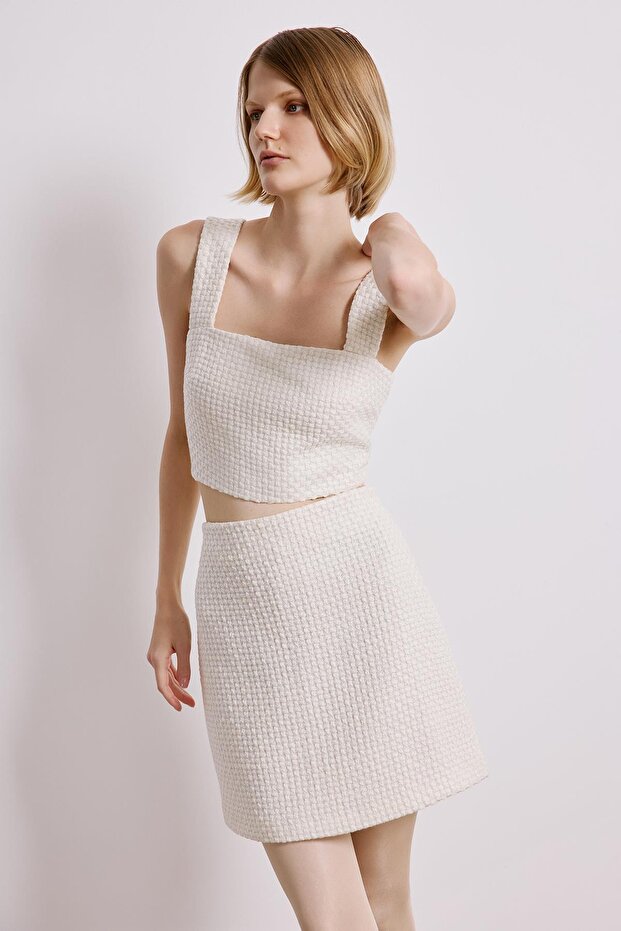 Tüvit Ekru Mini Etek - 5