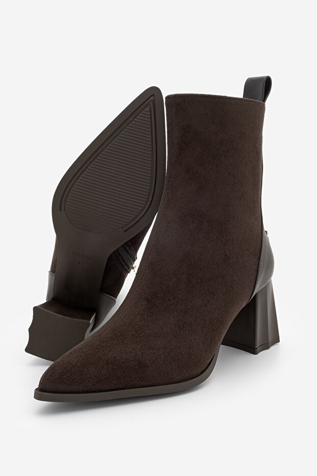 Kadın Sivri Burun Kalın Ökçe Topuklu Bot Esvon Kahve Süet - 8