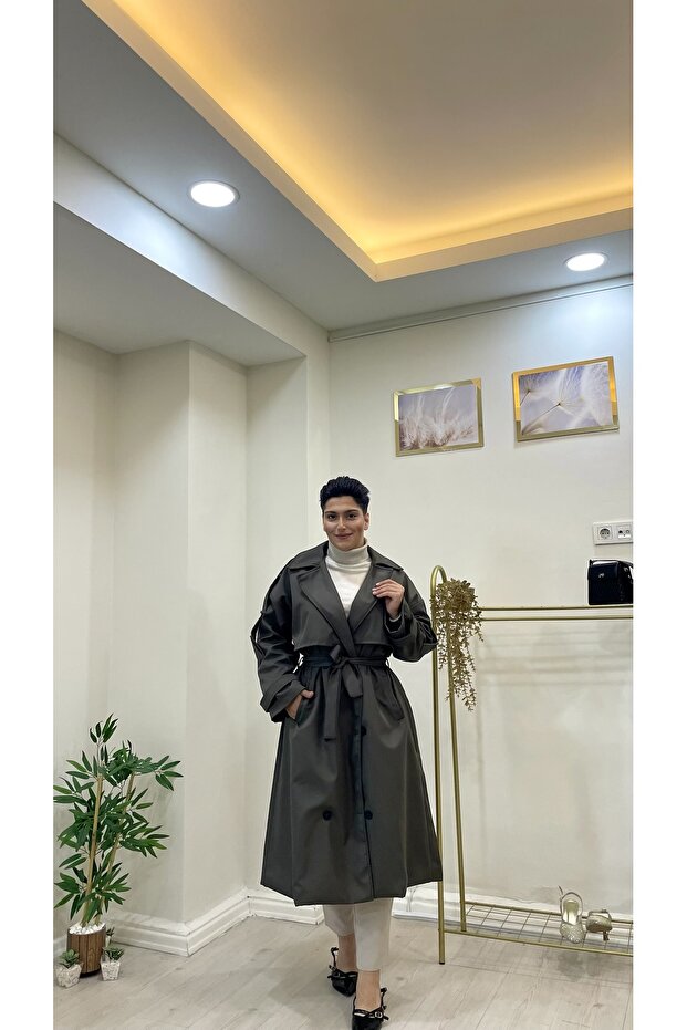 Kruvaze Siyah Trençkot - 2