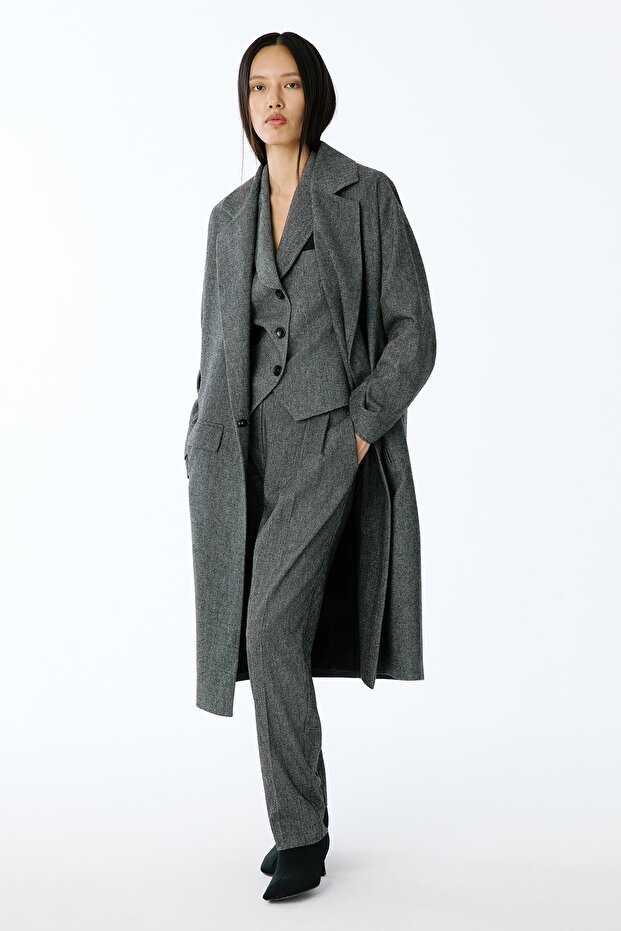 Oversize Midi Antrasit Kaban - 3