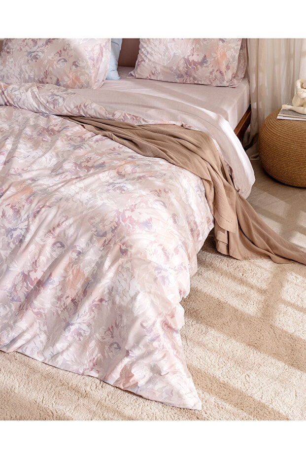 Perline Çift Kişilik %100 Pamuk Ranforce Baskılı Nevresim Takımı - Pudra - 2