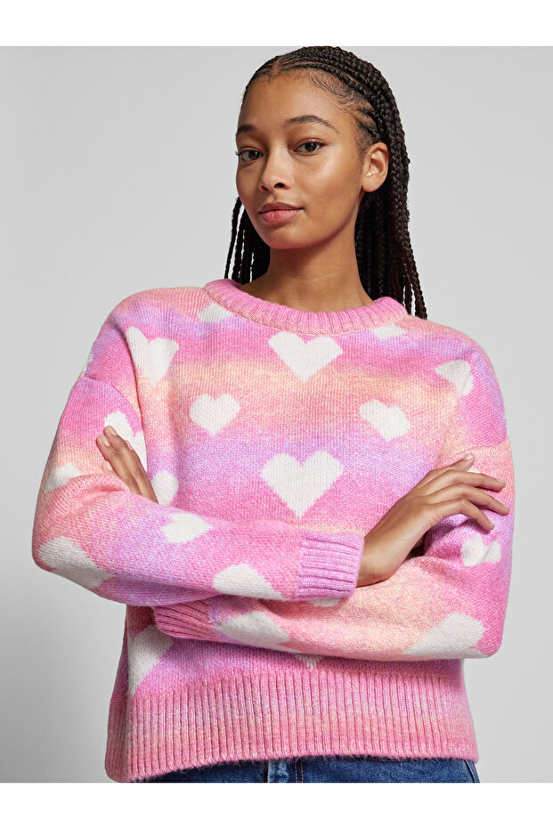 Kalp Desenli Triko Kazak - 5