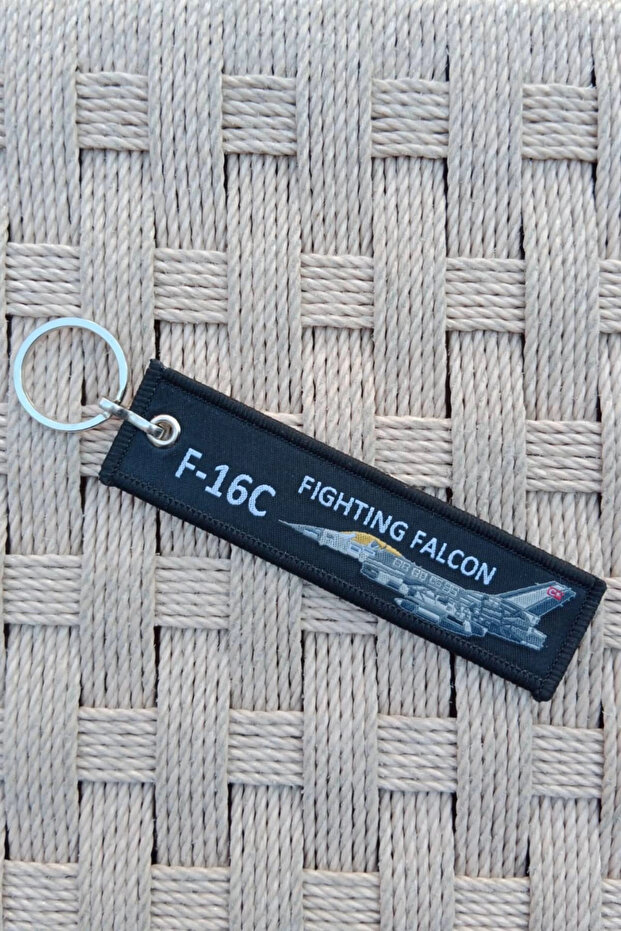 F-16C Fighting Falcon Black and White Embroidered Cloth Keychain
