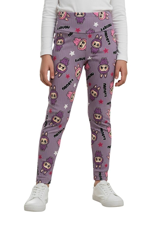 KIZ ÇOCUK LABUBU DESENLİ MOR-PEMBE-BEJ-KAHVE RENKLER 4 'LÜ İÇİ POLAR TERMAL TAYT 4-10 YAŞ - 2