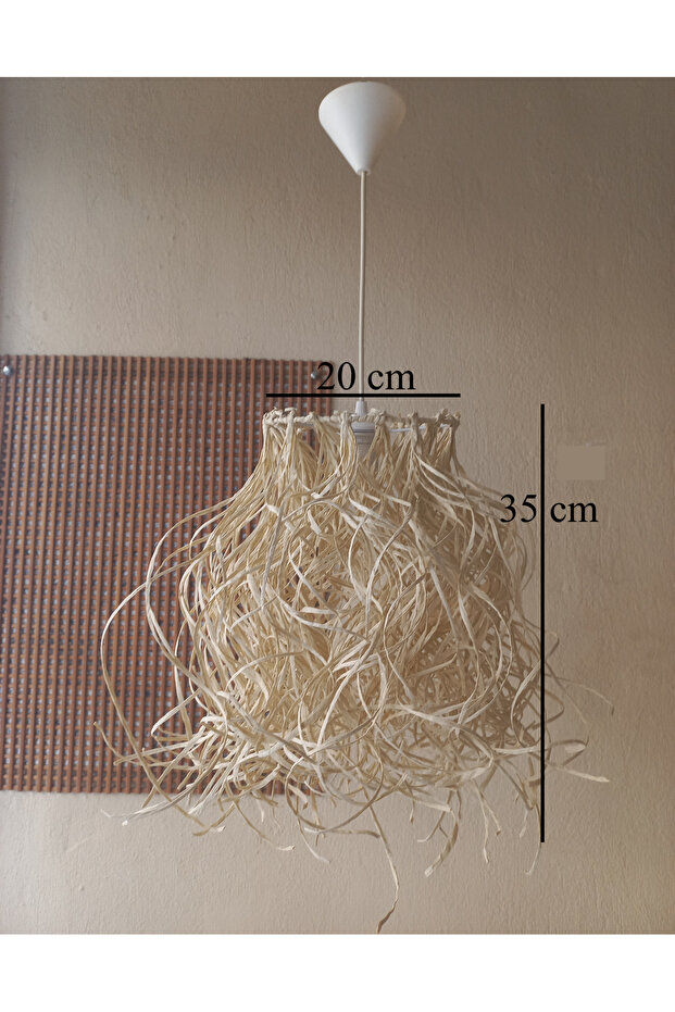 Kemik Rengi M-21 Rafya Avize 20 X 35 El Yapımı Salon Oturma Odası Yatak Odası Rafya Bohem Avize - 2