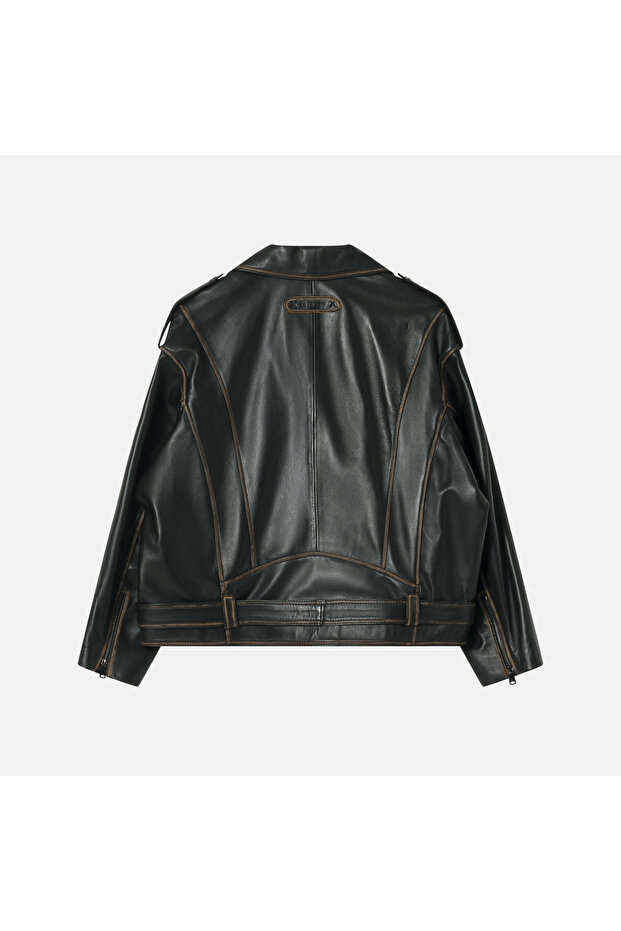 WM231 Erkek Oversize Deri Mont - 2