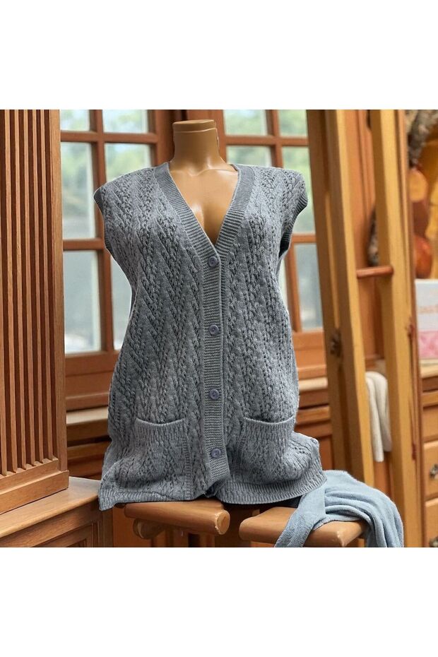 Houndstooth Knitted Dowry Vest with Daily Pockets Knitwear Mother's Vest