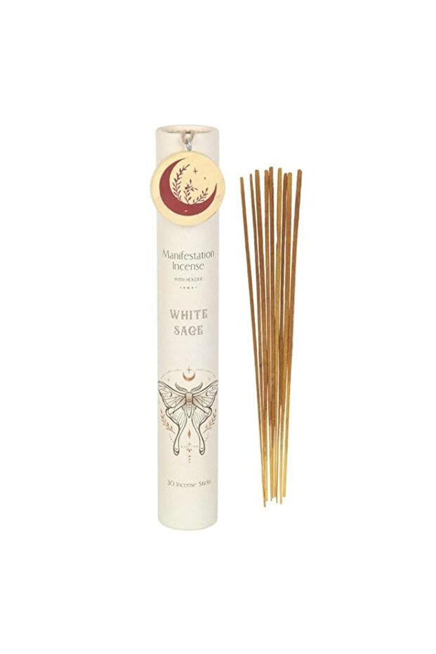 Manifestation White Sage Incense Sticks with Holder, 30 Sticks