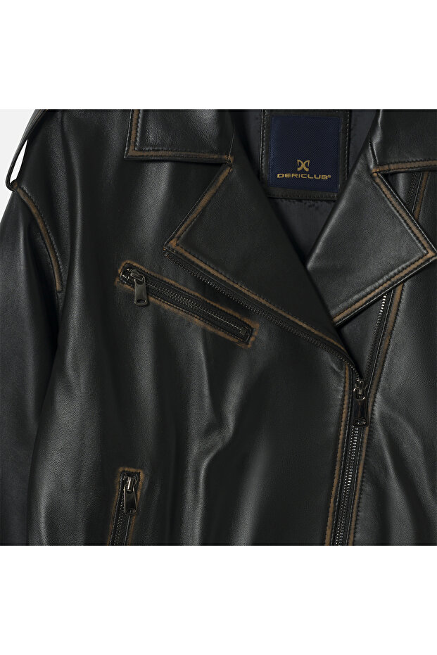 WM231 Erkek Oversize Deri Mont - 3