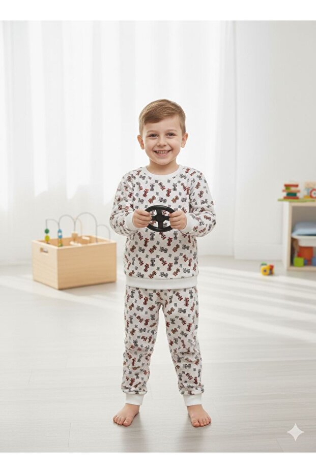 Boys' Patterned Long Sleeve Seasonal Pajama Set 100% Cotton