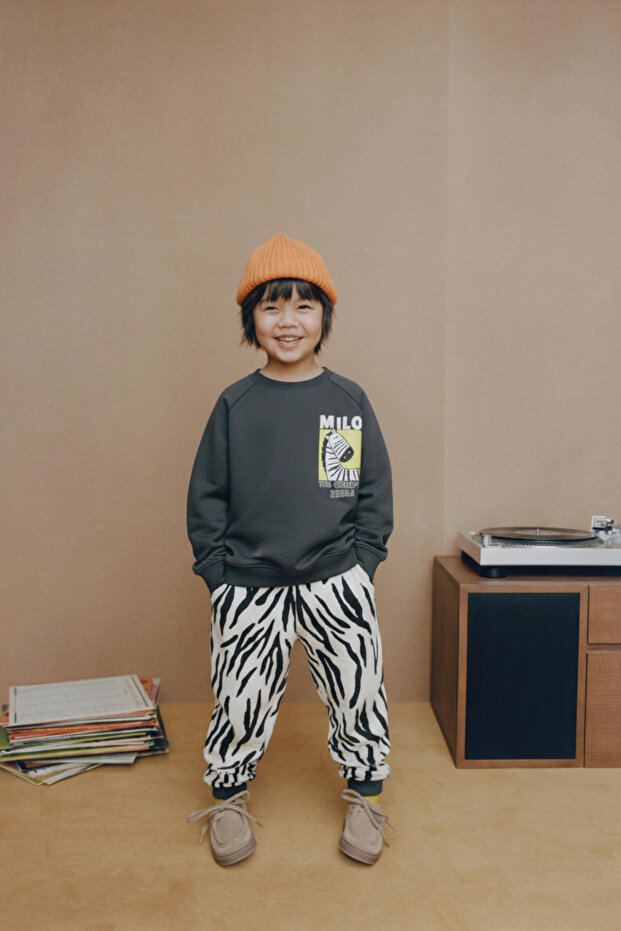 Erkek Çocuk Pamuklu Milo Zebra Desenli Eşofman Takımı - 1