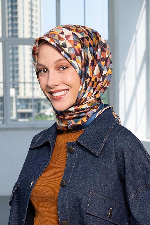 İpek Eşarp - 9214D-03 - Tivil - Kırkyama Modeli - 1