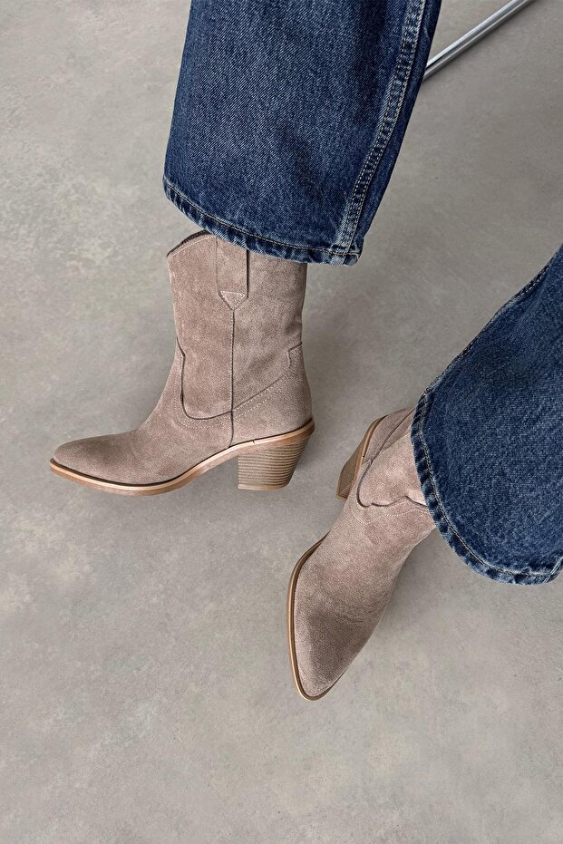 Maven Kadın Süet Topuklu Bot Vizon - 2