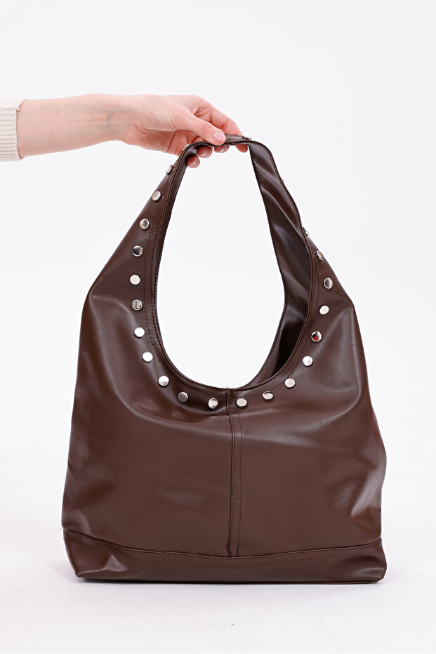 Laura Bitter Brown Women's Hand and Shoulder Bag with Magnet Detail