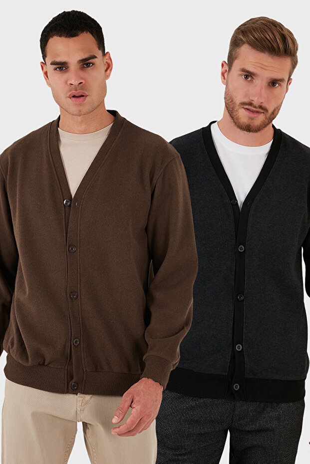 Cotton Regular Fit Buttoned V-Neck 2-Pack Cardigan Men's Cardigan 456205S2