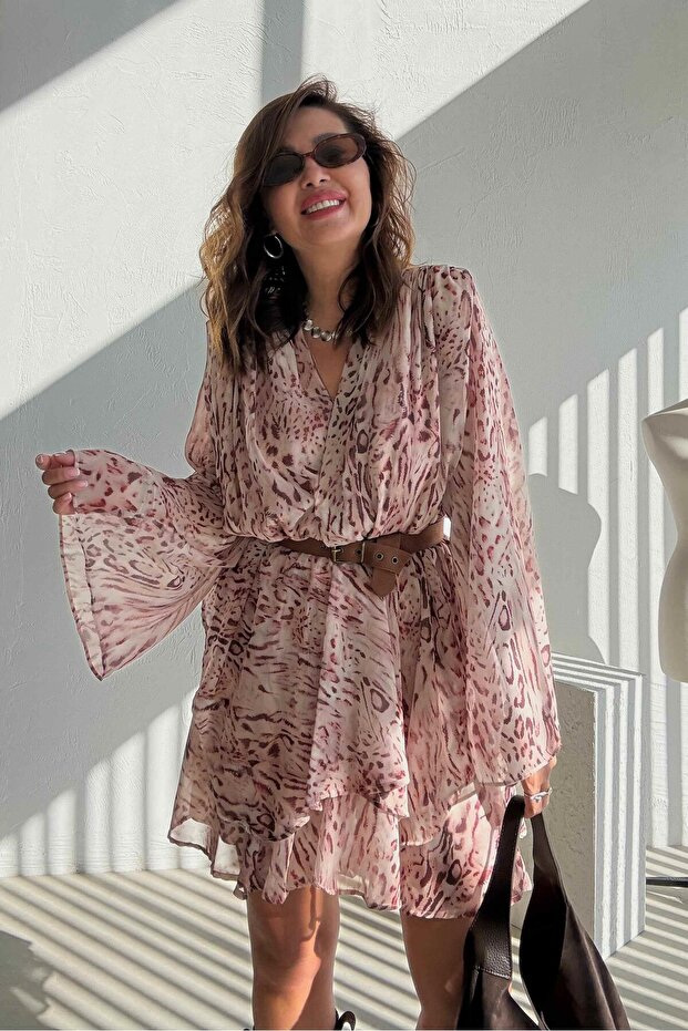 Animal Patterned Chiffon Dress