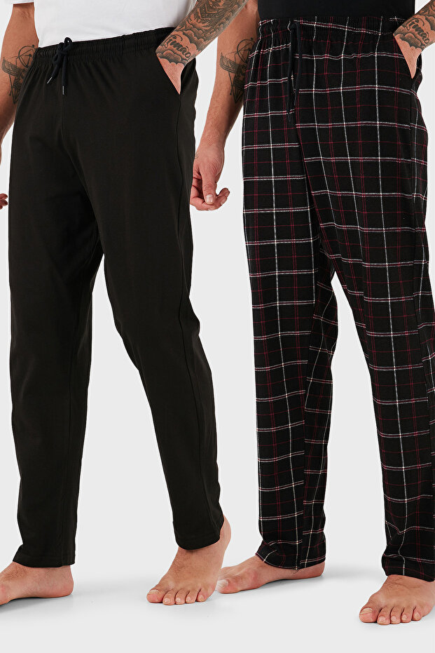 Pamuklu Regular Fit Normal Bel Düz Paça Cepli 2'li Paket Pijama Altı Erkek PİJAMA ALTI 65740 - 1