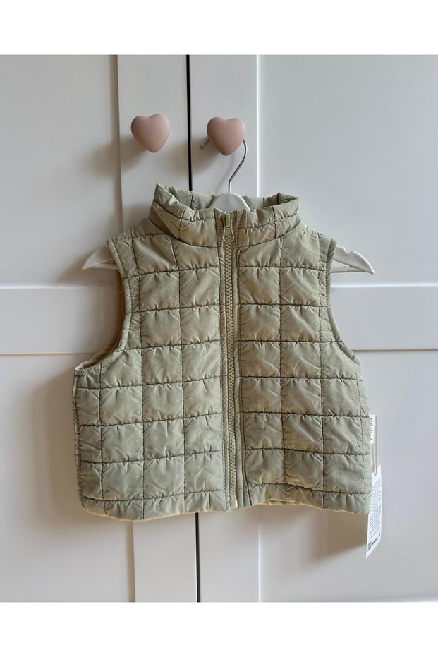 Unisex Children's Green Zippered Quilted Vest