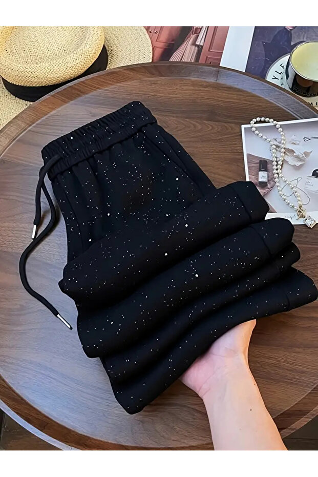 Glitter Stone Printed Black Tracksuit