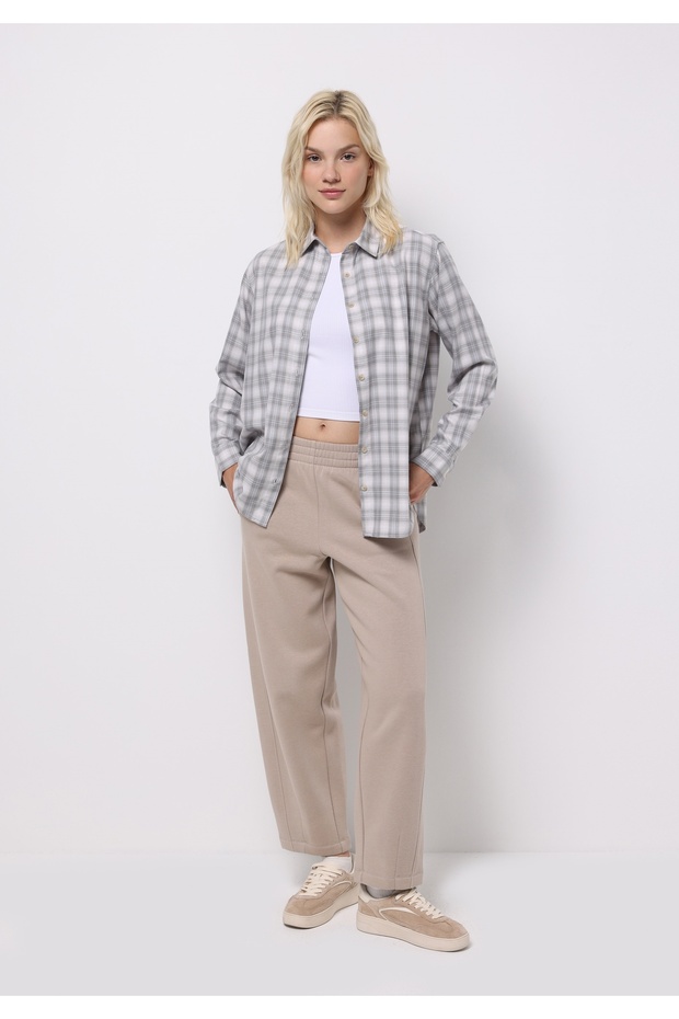 Regular Fit Mid Waist Straight Women's Beige Sweatpants