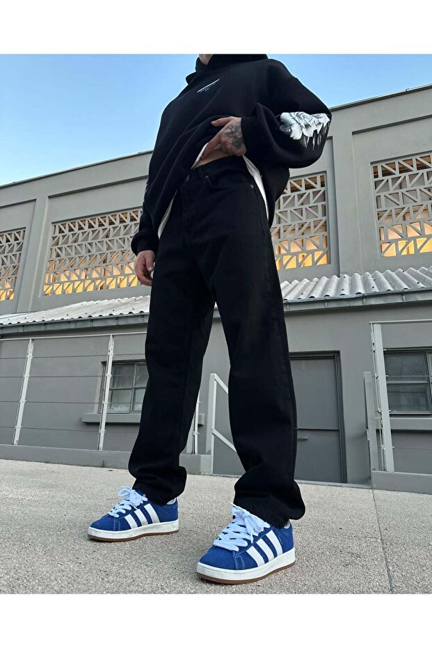 Blugi negri largi cu aspect uzat - 1