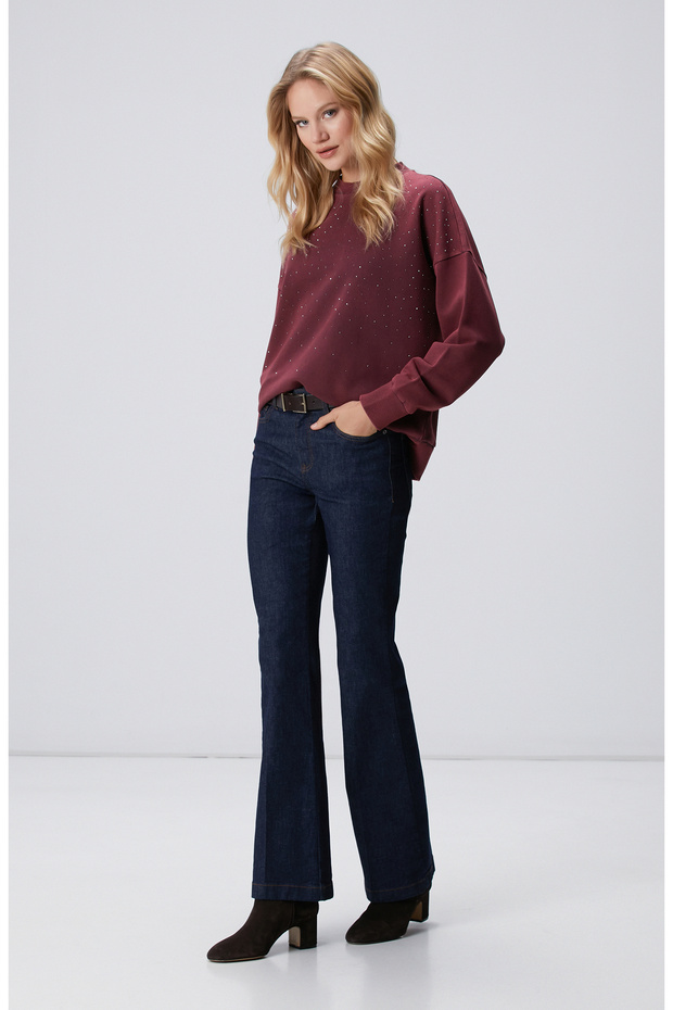 Bordo Taşlı Sweatshirt - 3
