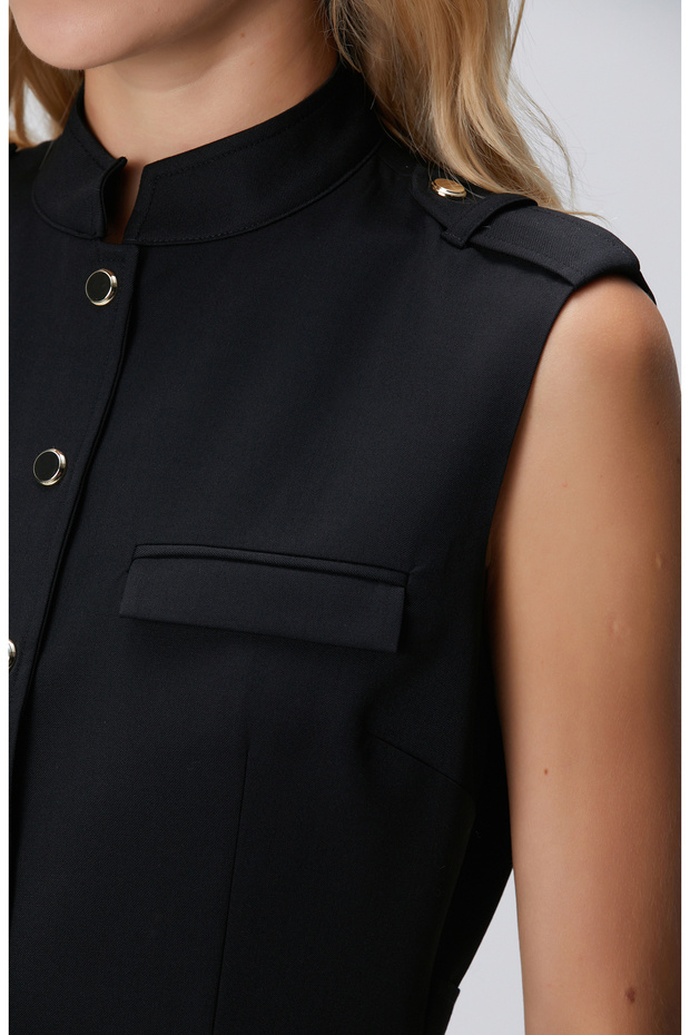 Siyah Yün Karışımlı Elbise - 6