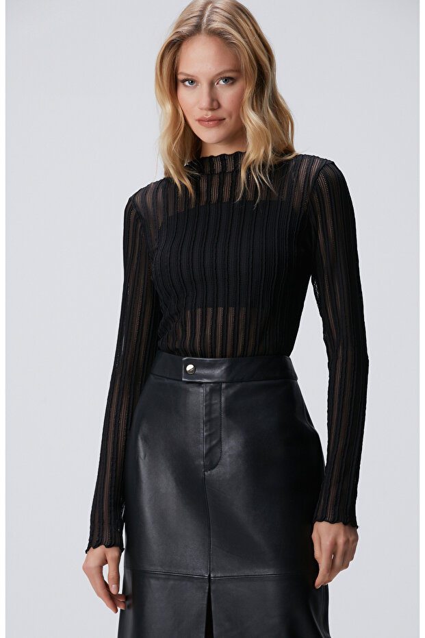 Siyah Desenli Bluz - 1