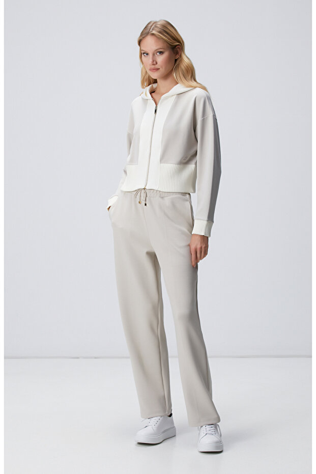 Taş Kapüşonlu Crop Sweatshirt - 3