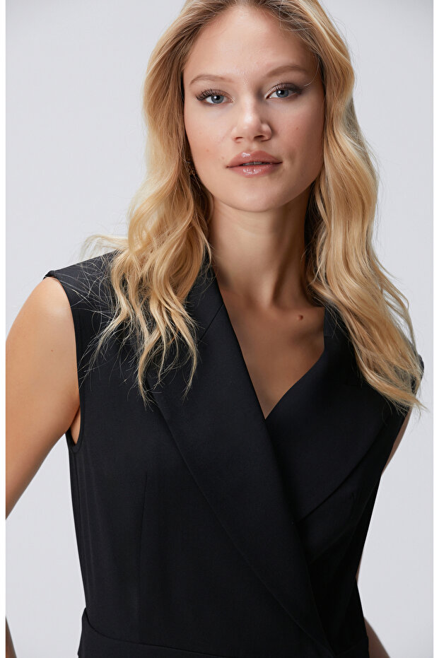 Siyah Yün Karışımlı Tulum - 2