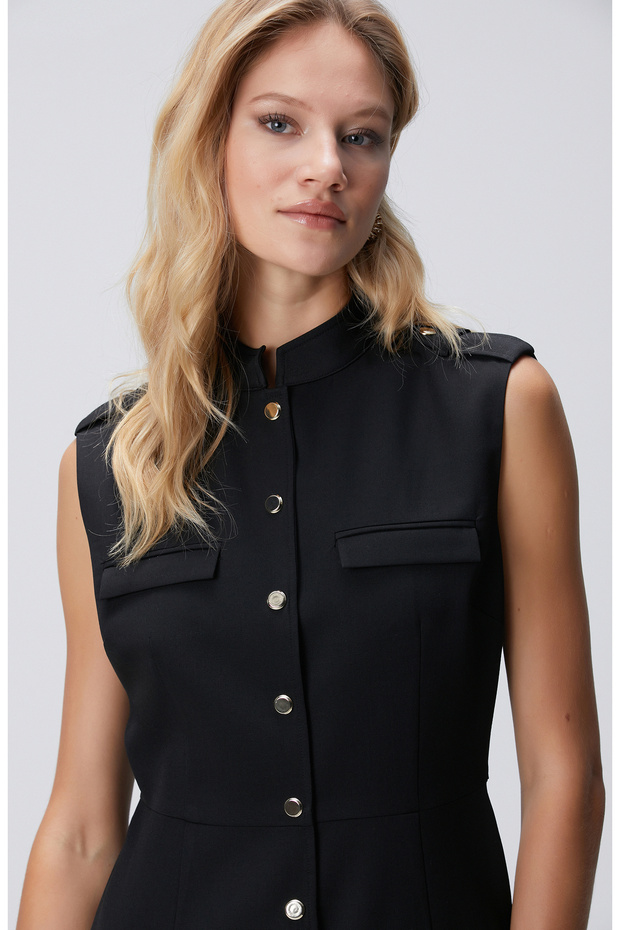 Siyah Yün Karışımlı Elbise - 2