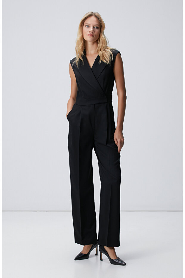 Siyah Yün Karışımlı Tulum - 4