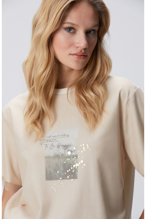 N-Tech Açık Bej Örme T-shirt - 2