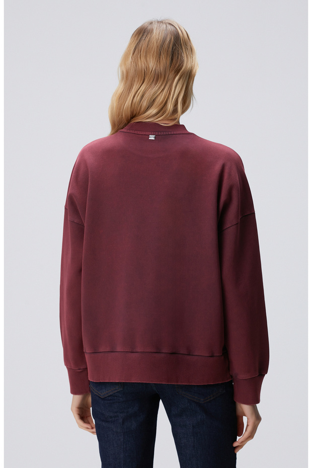 Bordo Taşlı Sweatshirt - 5