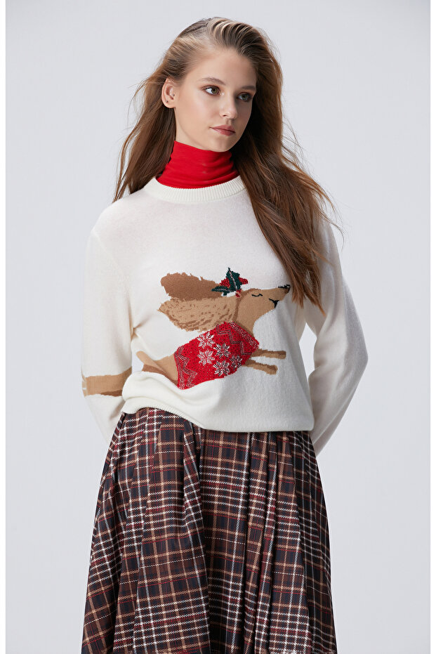 Kırık Beyaz Triko Kazak - 4