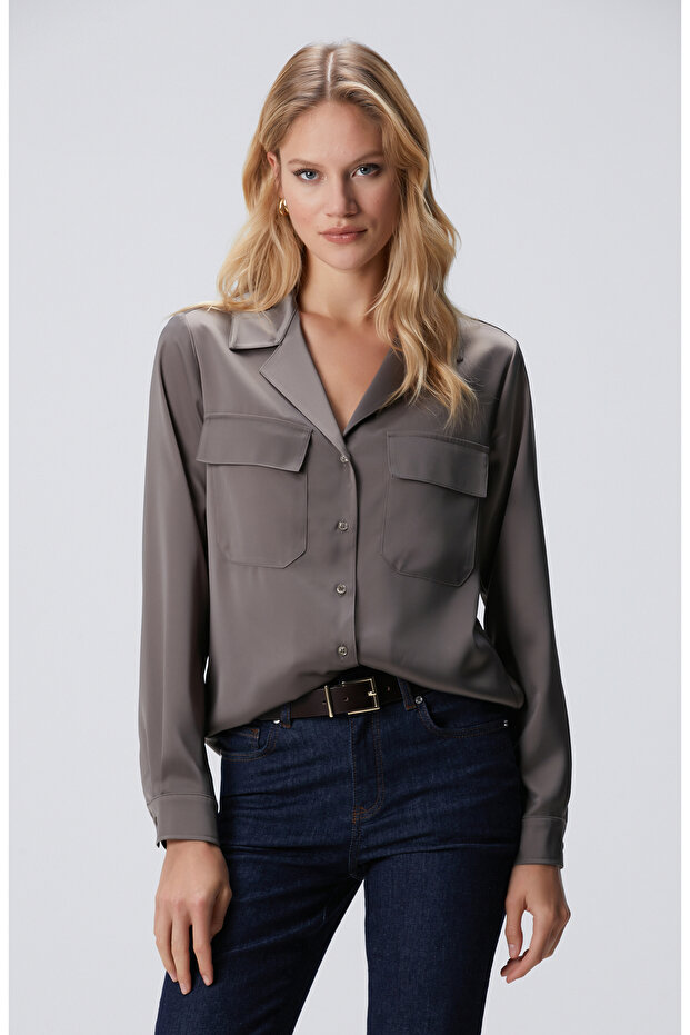 Haki Saten Gömlek - 1