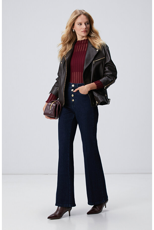 Bordo Desenli Bluz - 3