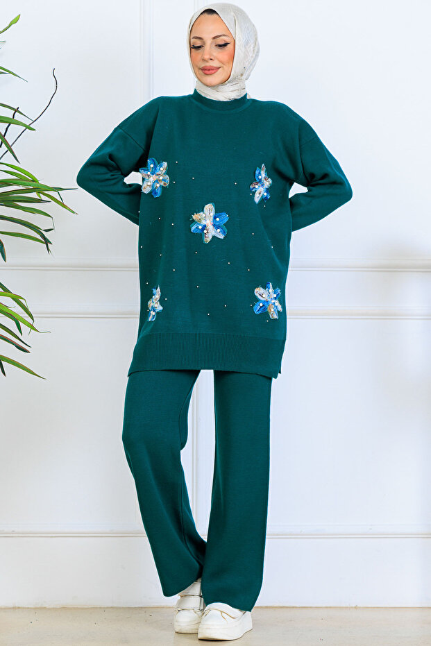 Floral Knitwear Set S1006 Emerald Green