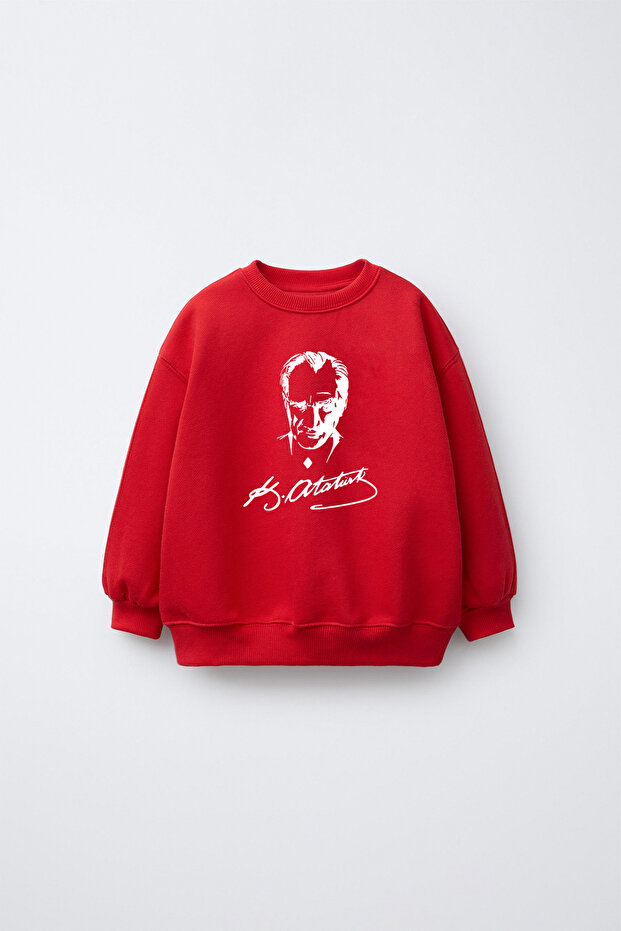 Ataturk Printed 3 Thread Fleece Inside Oversize Children's Sweatshirt