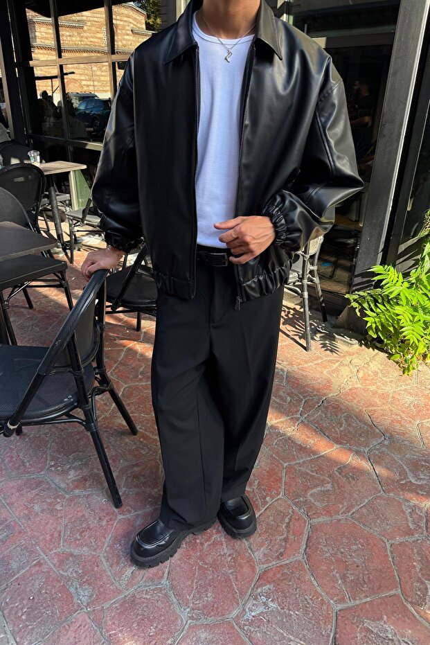 Basic Deri Ceket Siyah - 2