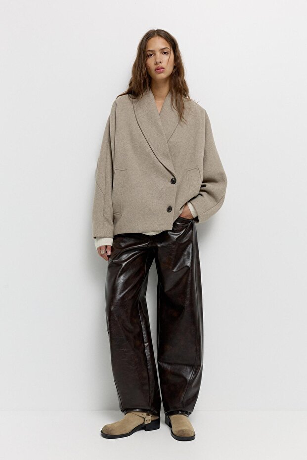 Volümlü yünlü kısa kaban - 3