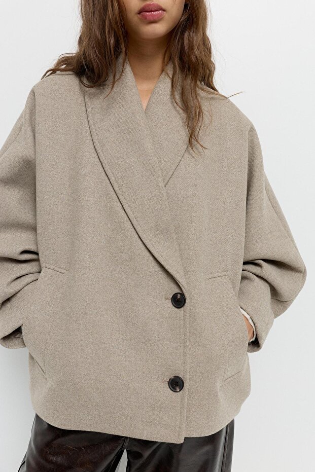 Volümlü yünlü kısa kaban - 5