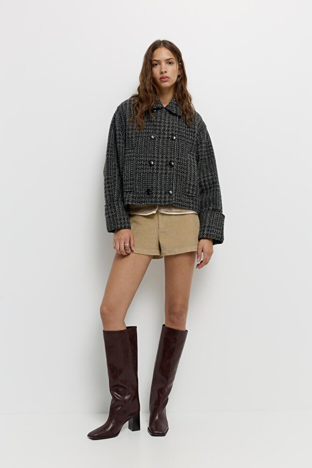 Kısa kareli kaşe kaban - 4