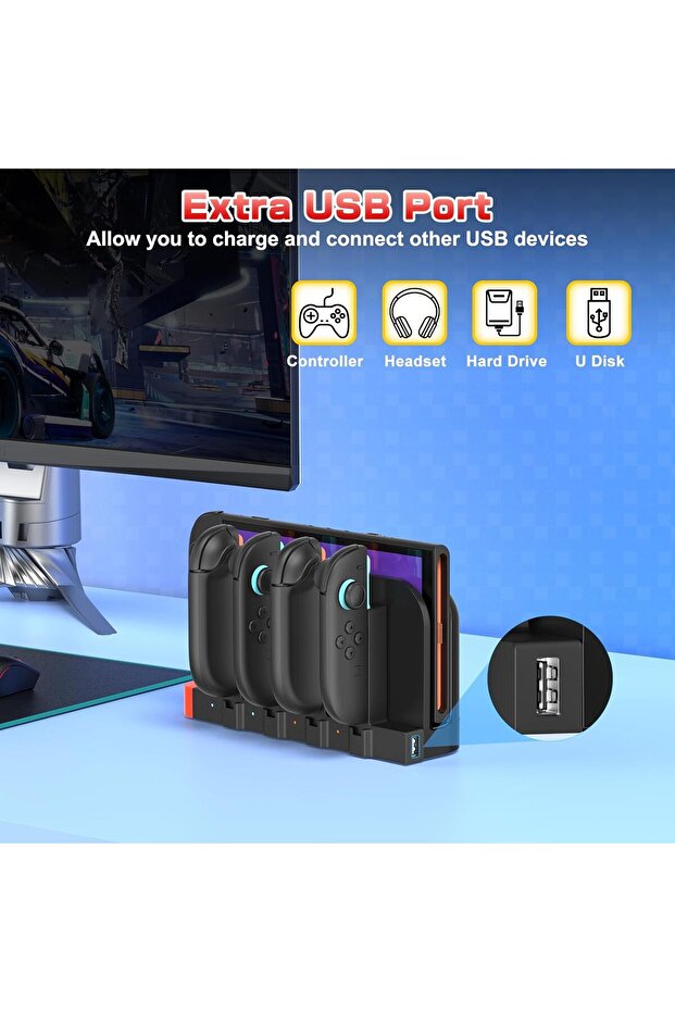 USB Charger Compatible with Nintendo Switch 2 and Joy-Con Controllers, 4-Port Magnetic Fast Charging - 5