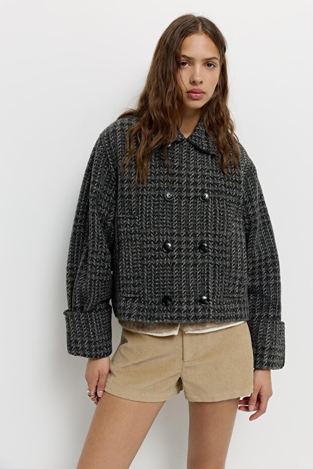 Kısa kareli kaşe kaban - 3