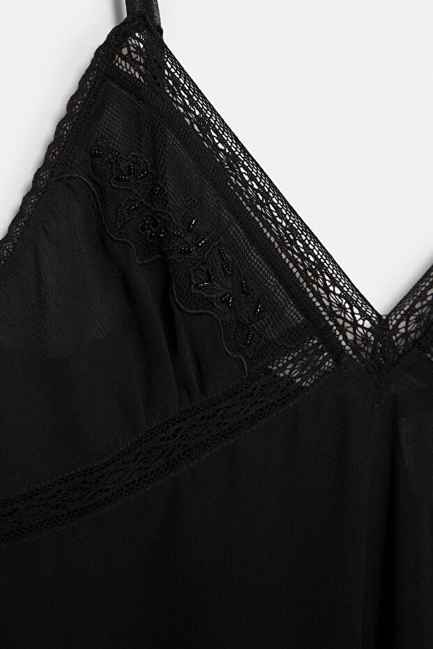Dantelli boncuklu slip top - 7