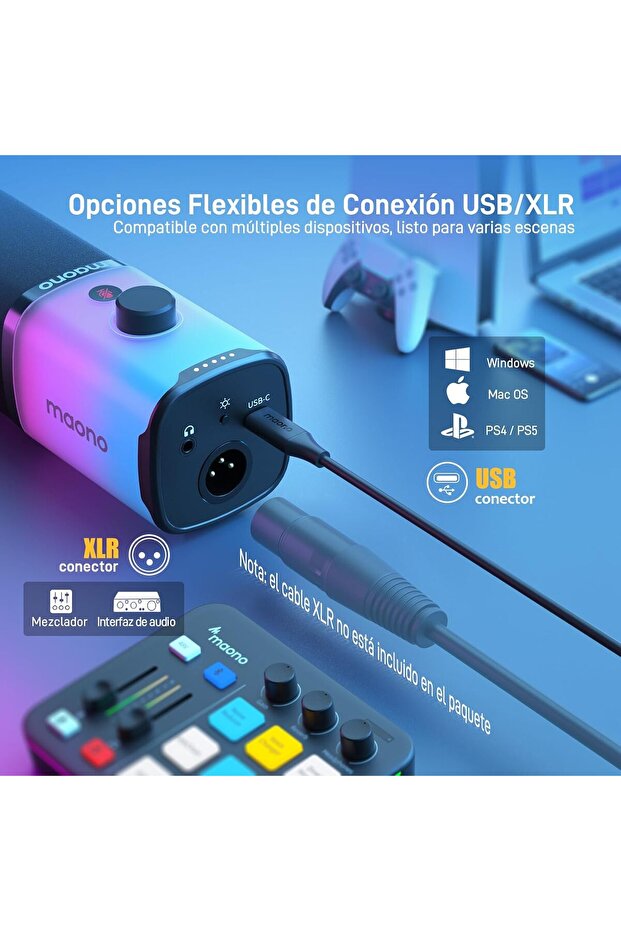 XLR USB Gaming Microphone: Dynamic RGB Microphone with Software for Streaming Podcast Voice Re - 7