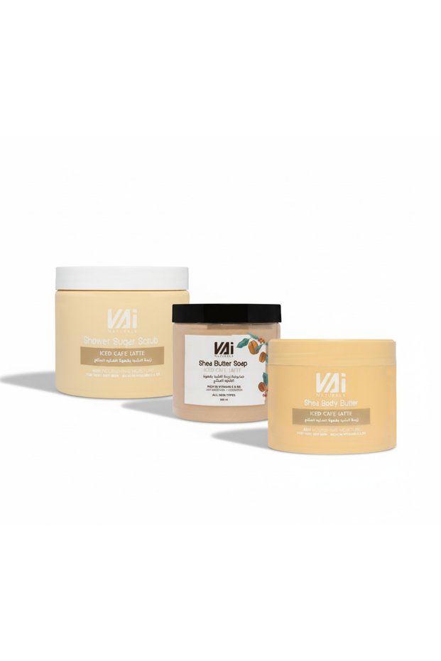 Iced Cafe Latte Skin Care Set: Sugar Scrub, Body Soap & Moisturizing Butter
