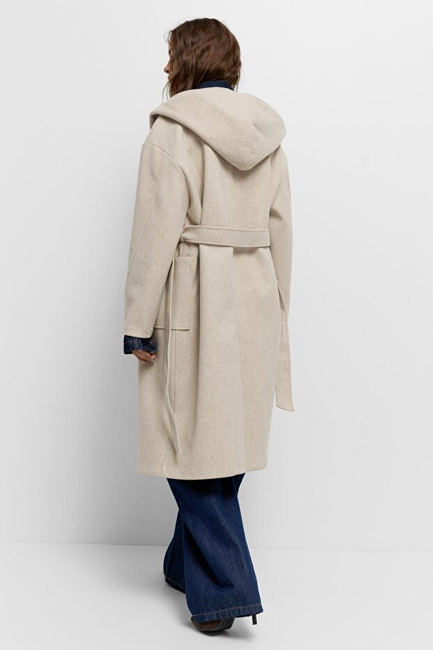 Kapüşonlu uzun kaşe kaban - 4