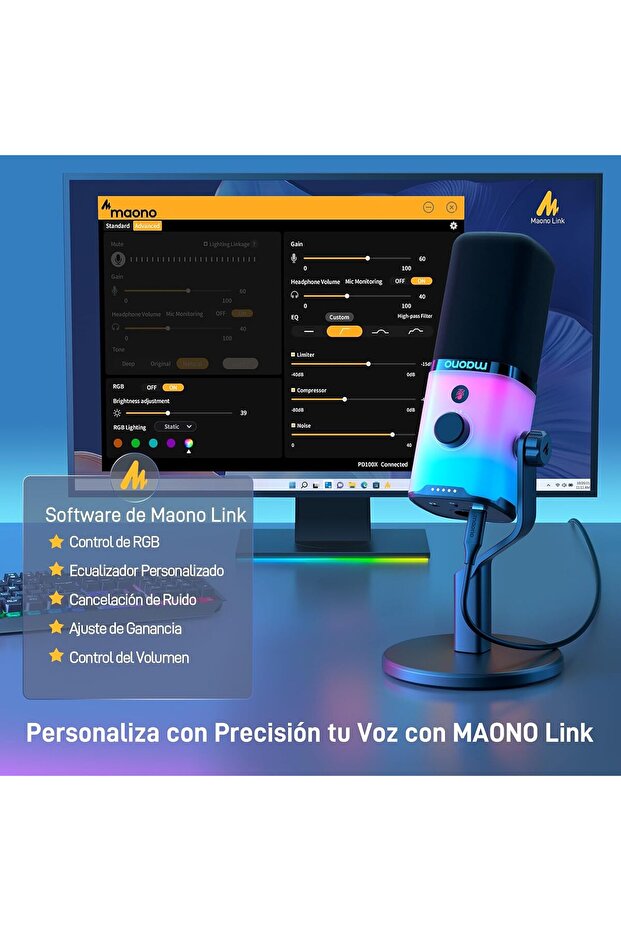 XLR USB Gaming Microphone: Dynamic RGB Microphone with Software for Streaming Podcast Voice Re - 5